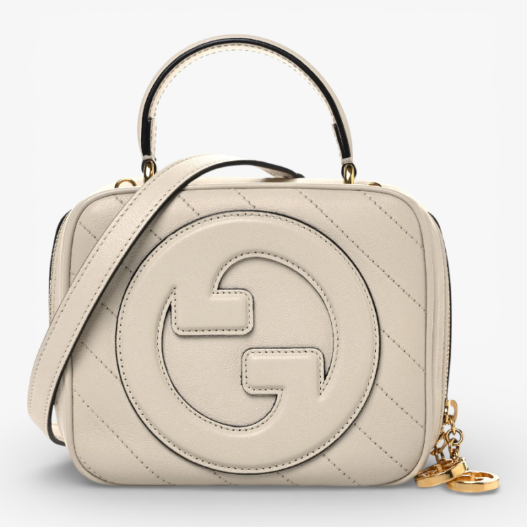 Gucci Sakai Be Green Calfskin Diagonal Stitched Blondie Top Handle Bag Mystic White