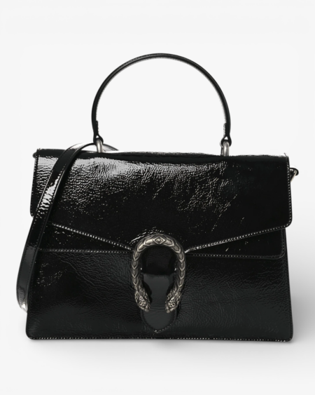 Gucci Crinkled Patent Medium Dionysus Top Handle Bag Black