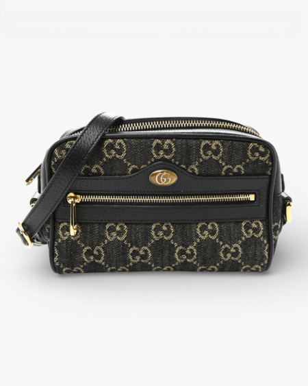Gucci Jacquard Black Denim GG Monogram Mini Ophidia Shoulder Bag
