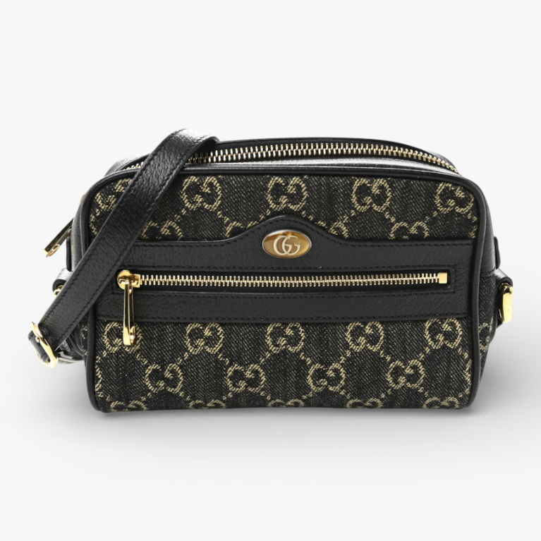 Gucci Jacquard Black Denim GG Monogram Mini Ophidia Shoulder Bag