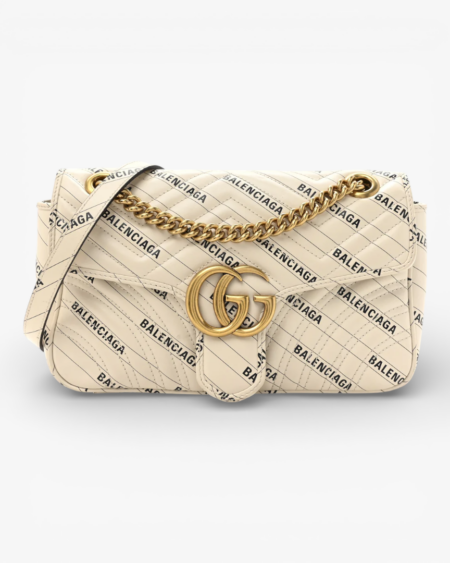 Gucci x Balenciaga Calfskin Matelasse Logo Print Small GG Marmont Shoulder Bag