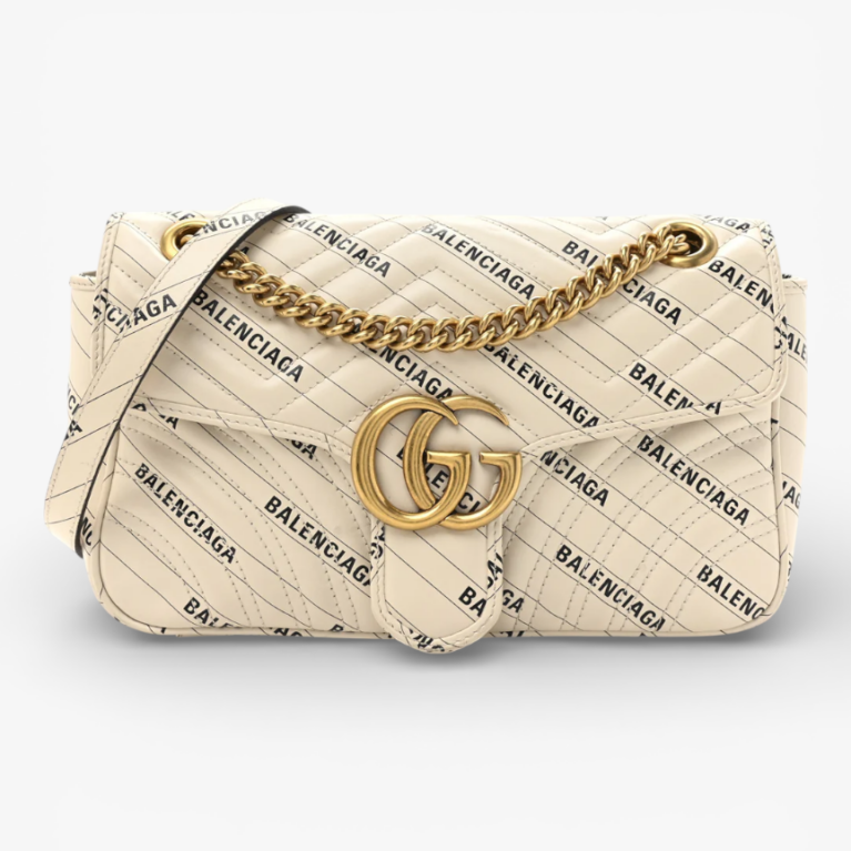 Gucci x Balenciaga Calfskin Matelasse Logo Print Small GG Marmont Shoulder Bag