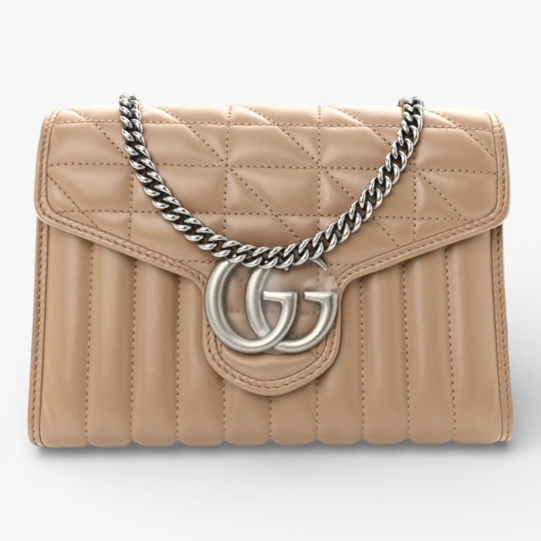 Gucci Calfskin Matelasse Aria GG Marmont Chain Wallet