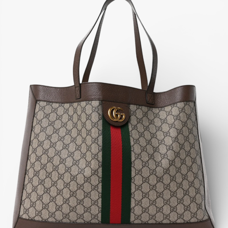 Gucci GG Supreme Monogram Web Ophidia Tote Brown
