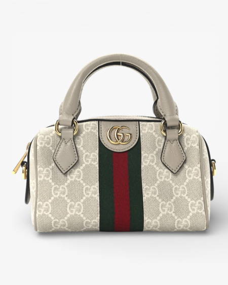 Gucci GG Supreme Monogram Textured Dollar Calfskin Web Super Mini Ophidia Top Handle Bowler Bag