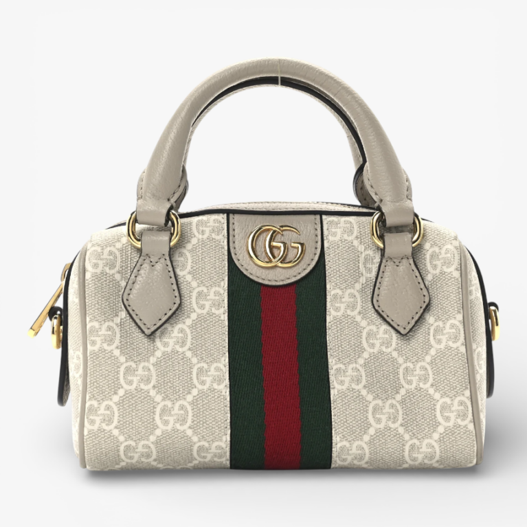 Gucci GG Supreme Monogram Textured Dollar Calfskin Web Super Mini Ophidia Top Handle Bowler Bag