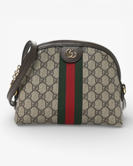 Gucci GG Supreme Monogram Textured Dollar Calfskin Web Small Ophidia Dome Shoulder Bag