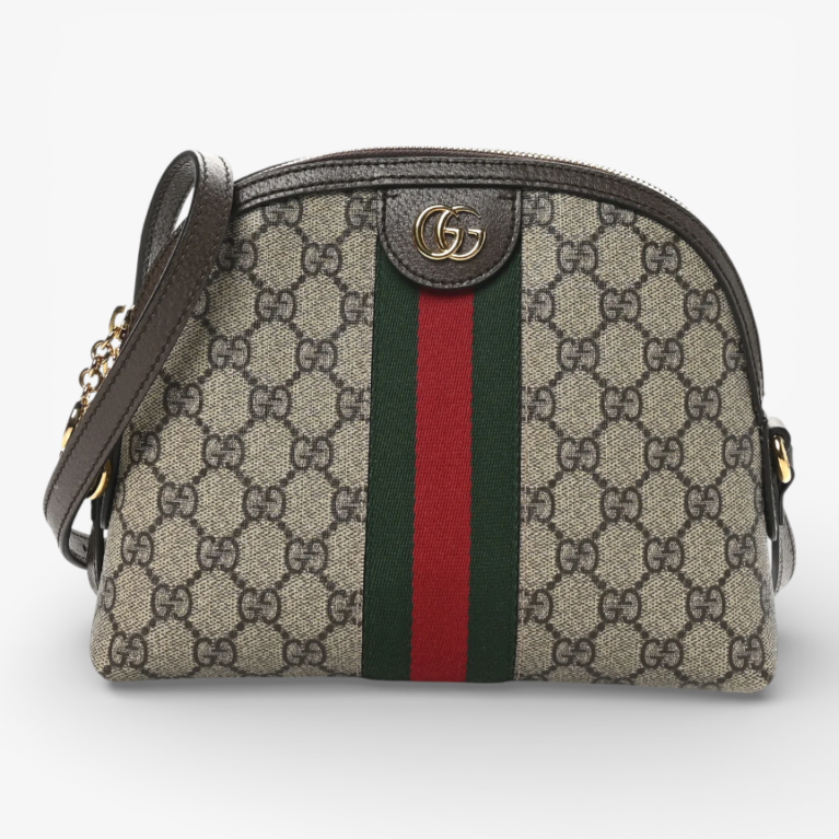 Gucci GG Supreme Monogram Textured Dollar Calfskin Web Small Ophidia Dome Shoulder Bag