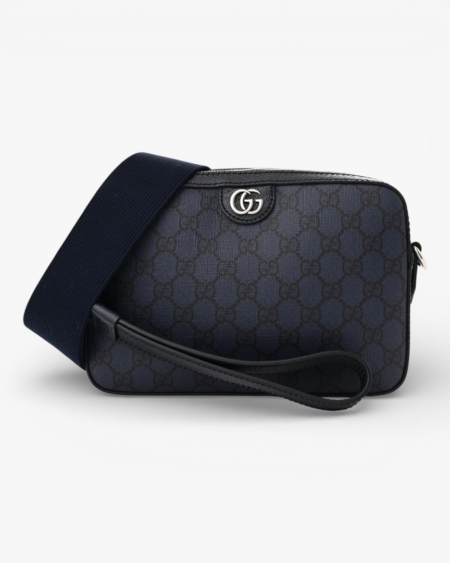Gucci GG Supreme Monogram Textured Calfskin Web Ophidia Wristlet Shoulder Bag