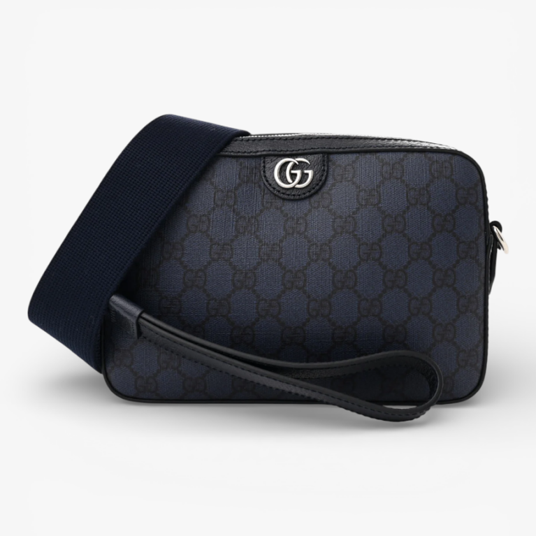 Gucci GG Supreme Monogram Textured Calfskin Web Ophidia Wristlet Shoulder Bag