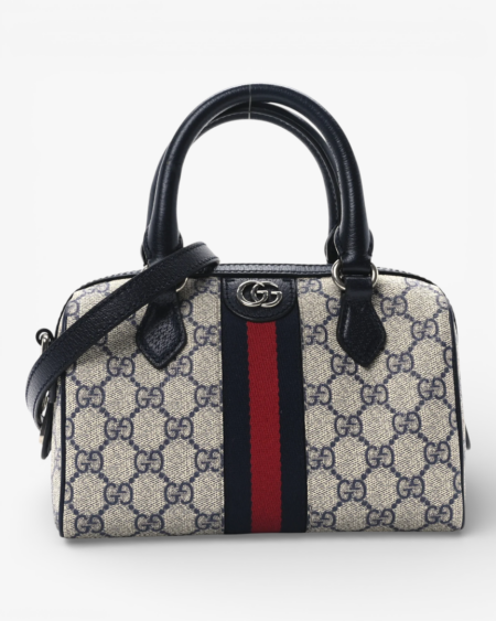 Gucci GG Supreme Monogram Textured Dollar Calfskin Web Mini Ophidia Top Handle Bag
