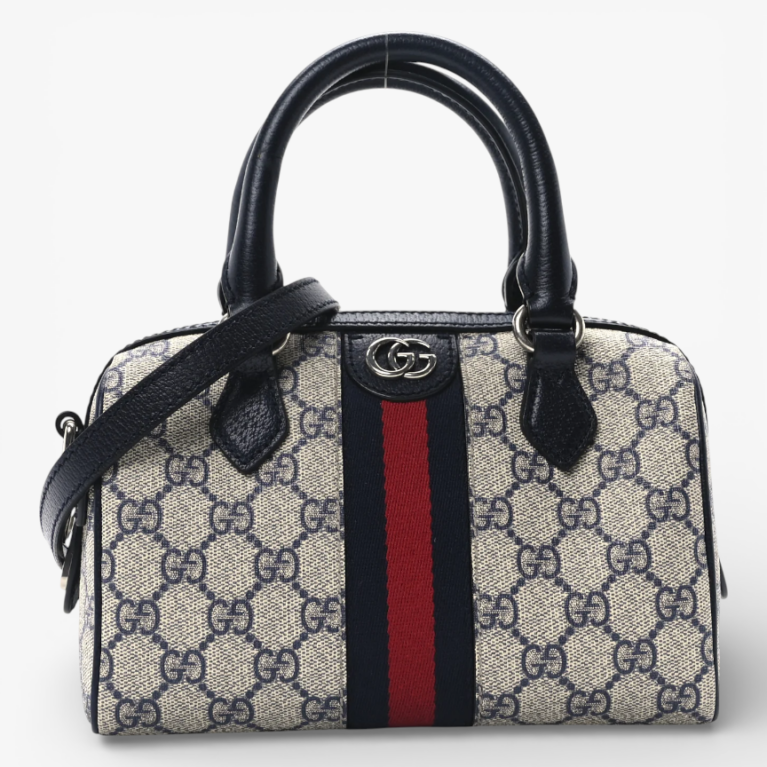Gucci GG Supreme Monogram Textured Dollar Calfskin Web Mini Ophidia Top Handle Bag