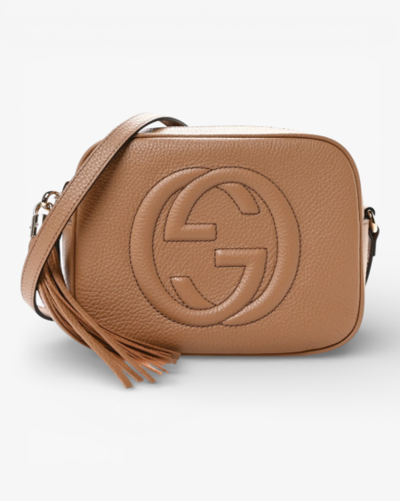 Gucci Pebbled Calfskin Small Soho Disco Bag Camelia