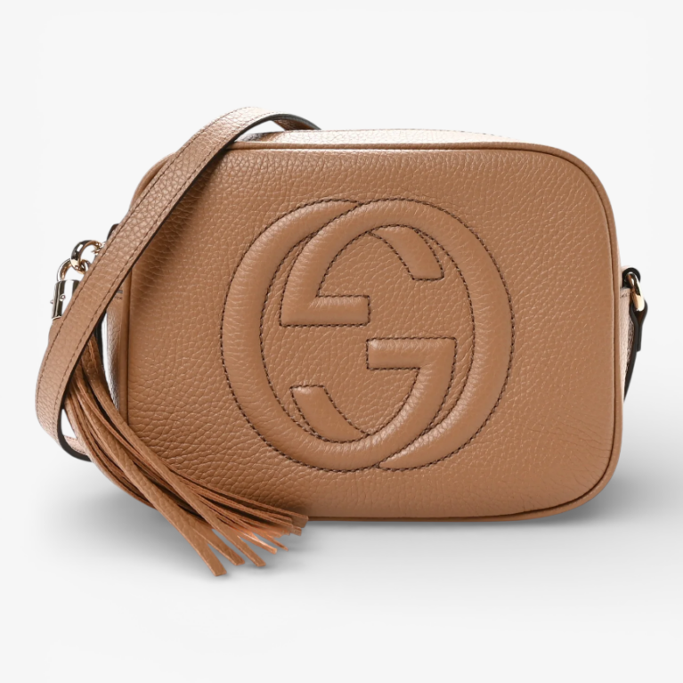 Gucci Pebbled Calfskin Small Soho Disco Bag Camelia