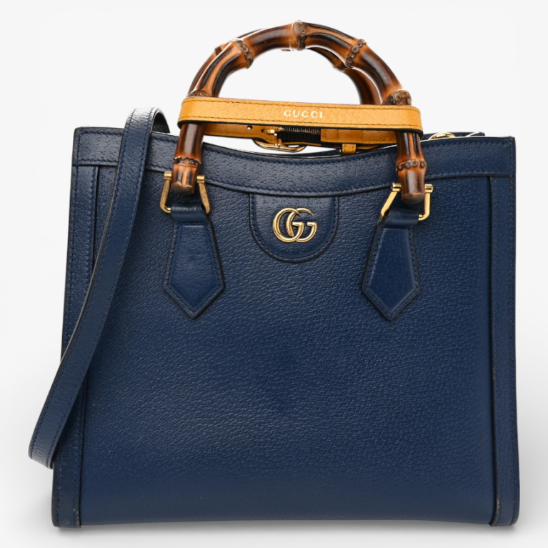 Gucci Textured Dollar Calfskin Web Small Diana Tote Bag Royal Crop