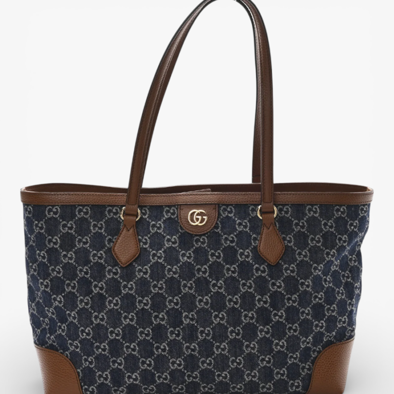 Gucci New Denim GG Monogram Medium Ophidia Shopping Tote