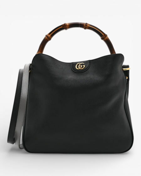 Gucci Softy Wonka Textured Dollar Calfskin Medium Diana Shoulder Bag Black