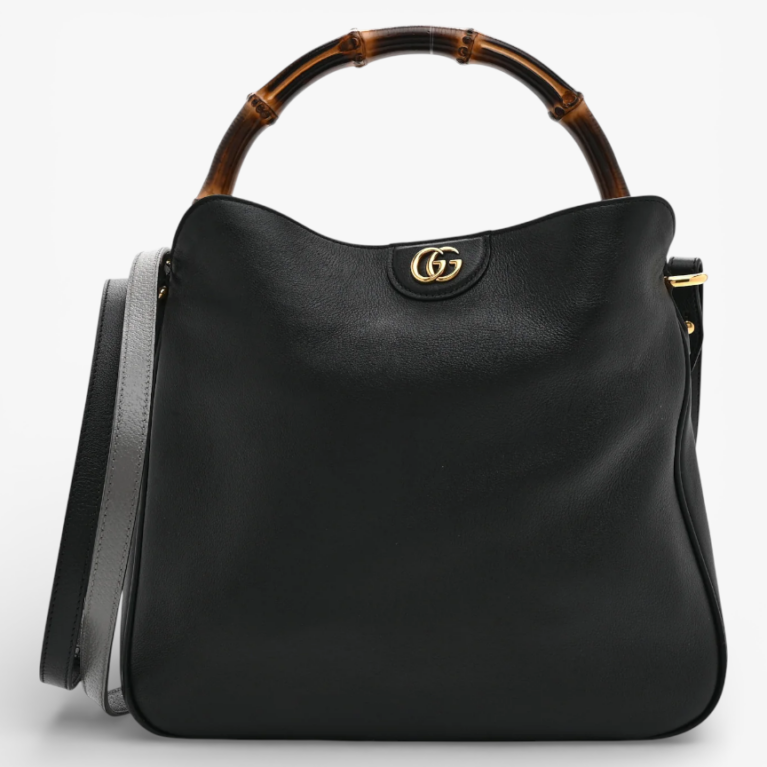 Gucci Softy Wonka Textured Dollar Calfskin Medium Diana Shoulder Bag Black