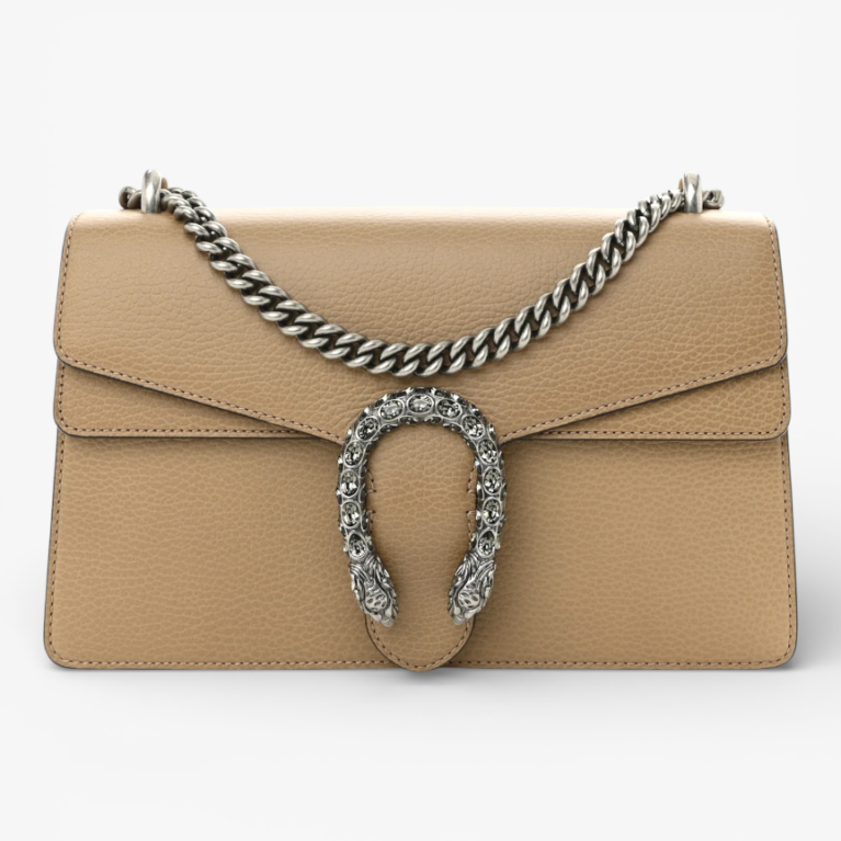 Gucci Dollar Calfskin Crystal Small Dionysus Shoulder Bag Natural Tan Black Diamond