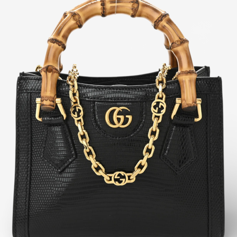 Gucci Lizard Mini Diana Tote Bag Black