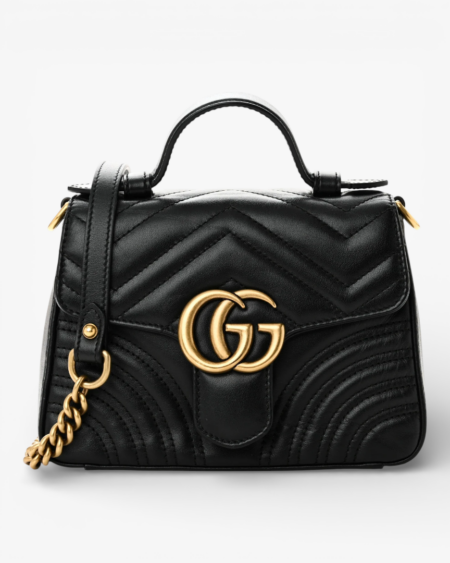 Gucci Calfskin Matelasse Mini GG Marmont Top Handle Shoulder Bag