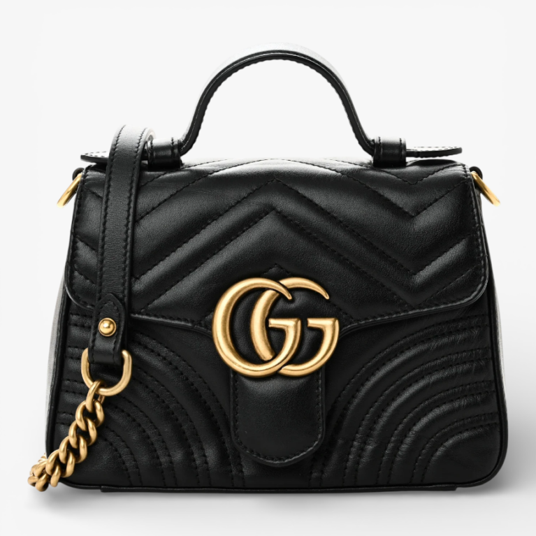 Gucci Calfskin Matelasse Mini GG Marmont Top Handle Shoulder Bag