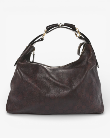 Gucci Guccissima Medium Horsebit Chain Hobo Dark Brown