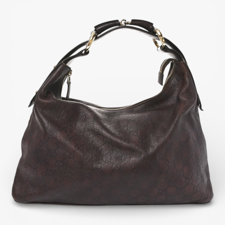 Gucci Guccissima Medium Horsebit Chain Hobo Dark Brown