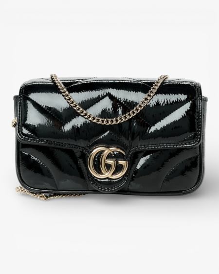 Gucci Patent Lambskin Matelasse Mini GG Marmont Shoulder Bag With Case