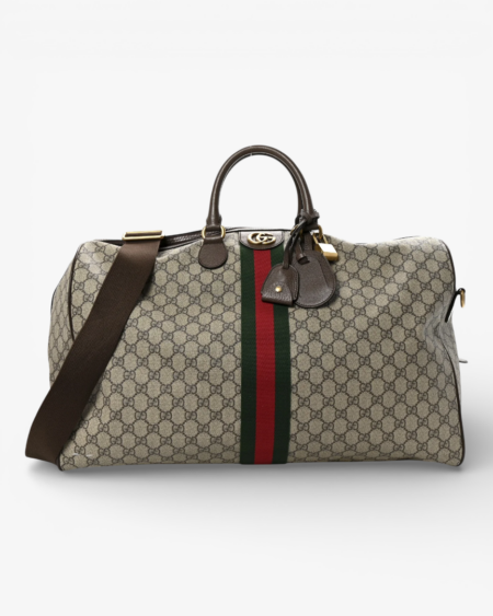 Gucci GG Supreme Monogram Textured Dollar Calfskin Web Medium Ophidia Carry On Duffle Bag