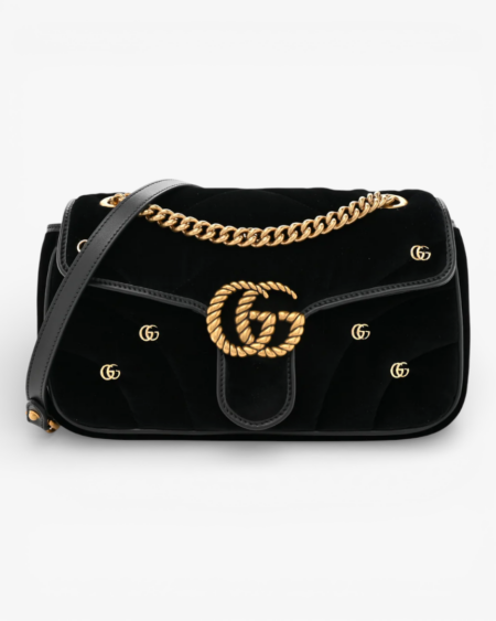 Gucci Velvet Matelasse Double G Studs Small Torchon GG Marmont Shoulder Bag