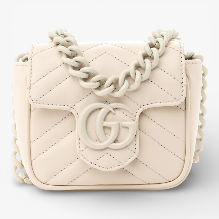 Gucci Calfskin Matelasse Monochrome GG Marmont Chain Mini Belt Bag