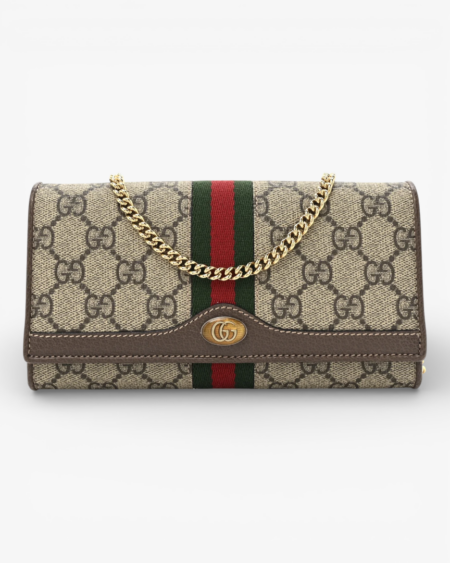 Gucci GG Supreme Monogram Web Ophidia Wallet on Chain Brown