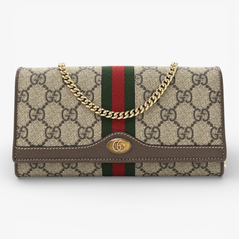 Gucci GG Supreme Monogram Web Ophidia Wallet on Chain Brown