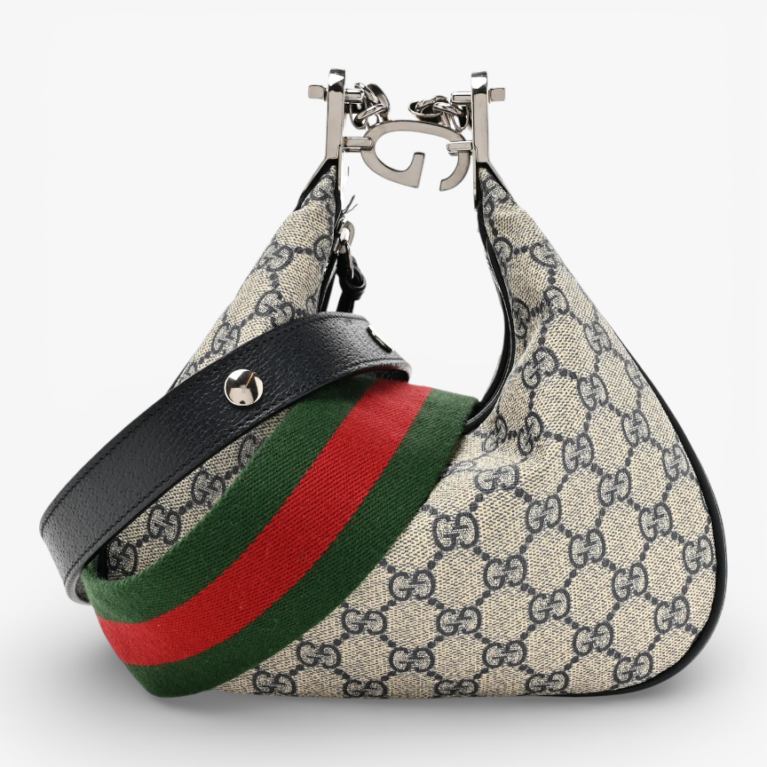 Gucci GG Supreme Monogram Textured Calfskin Web Small Attache Shoulder Bag