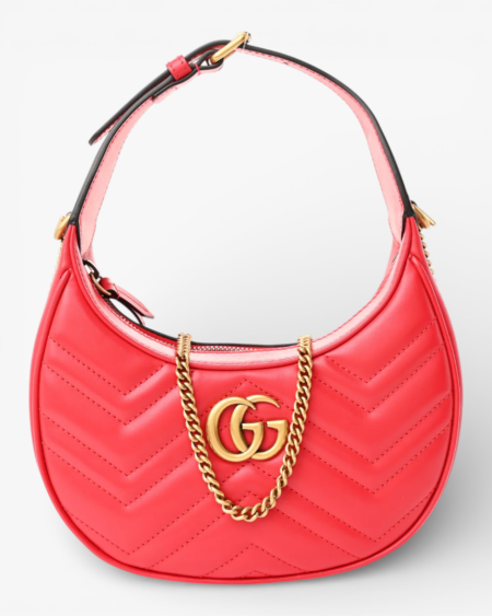 Gucci Calfskin Matelasse Chevron Mini GG Marmont Half Moon Hobo Bag