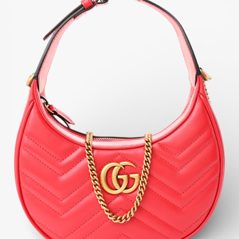 Gucci Calfskin Matelasse Chevron Mini GG Marmont Half Moon Hobo Bag