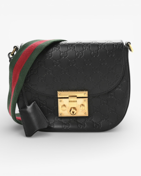 Gucci Guccissima Web Medium Padlock Messenger Shoulder Bag Black