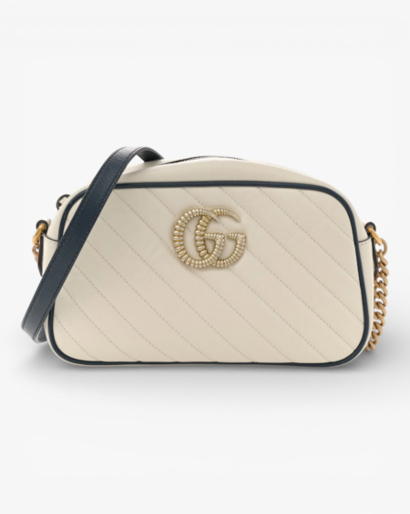 Gucci Vintage Effect Calfskin Matelasse Diagonal Small Torchon GG Marmont Chain Shoulder Bag