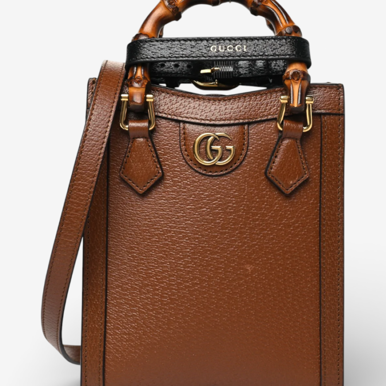 Gucci Textured Dollar Calfskin Mini Diana Tote Bag Cuir Black
