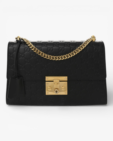 Gucci Guccissima Medium Padlock Shoulder Bag Black