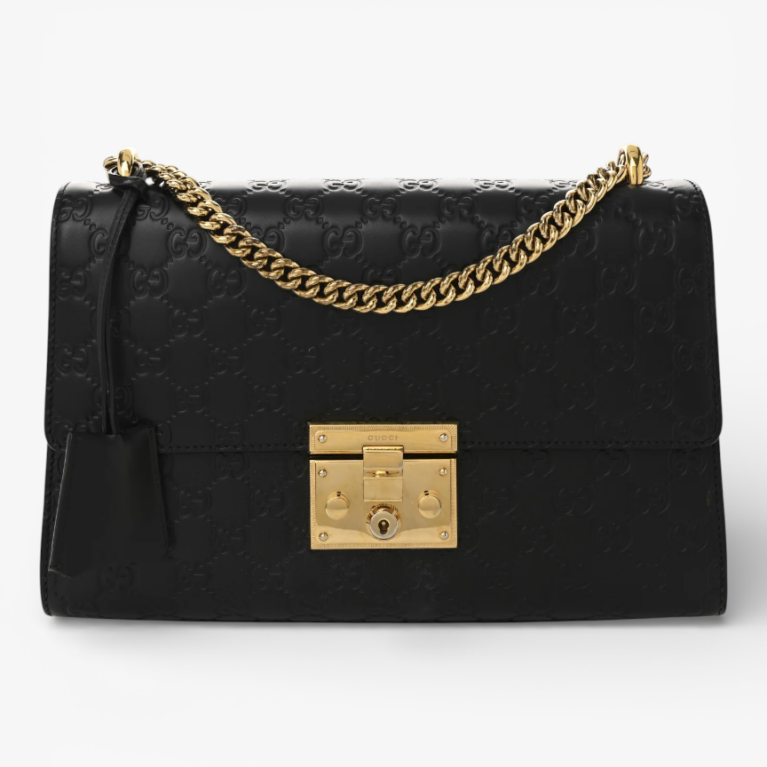 Gucci Guccissima Medium Padlock Shoulder Bag Black