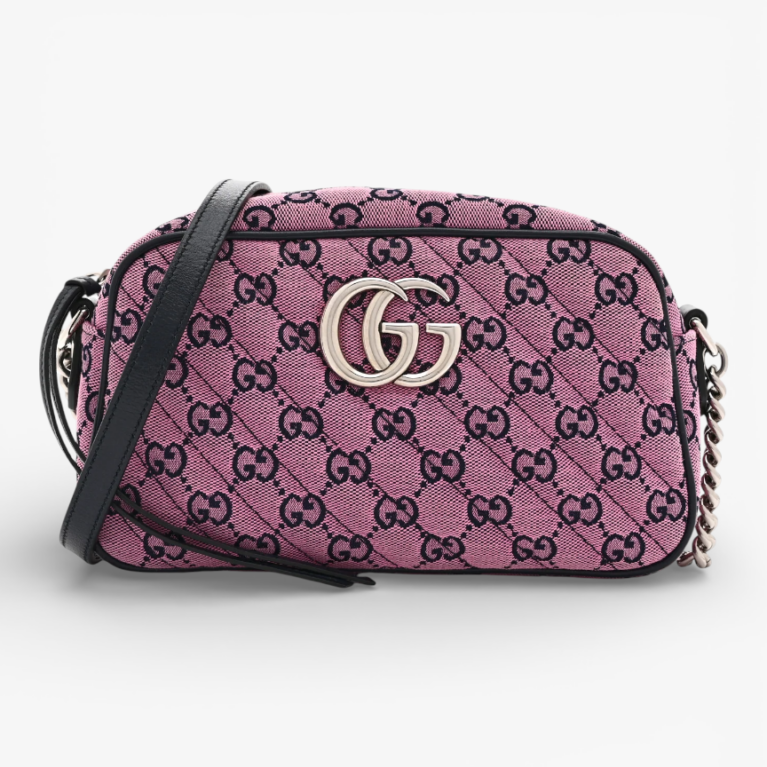 Gucci Monogram Multicolor Matelasse Diagonal Small GG Marmont Chain Shoulder Bag