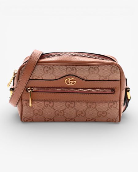 Gucci Monogram Textured Dollar Calfskin Mini Ophidia Shoulder Bag Cloche Rose Pink