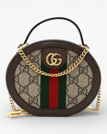 Gucci GG Supreme Monogram Top Handle Web Mini Ophidia Round Shoulder Bag