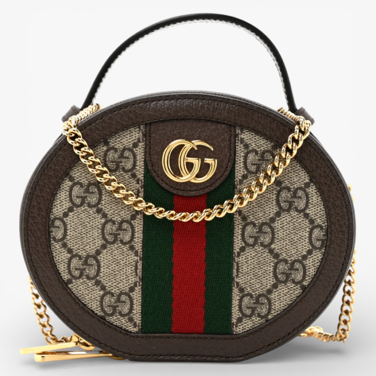 Gucci GG Supreme Monogram Top Handle Web Mini Ophidia Round Shoulder Bag