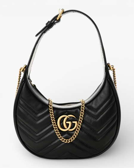 Gucci Calfskin Matelasse Chevron Mini GG Marmont Half Moon Hobo Bag
