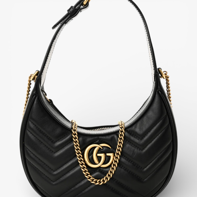Gucci Calfskin Matelasse Chevron Mini GG Marmont Half Moon Hobo Bag