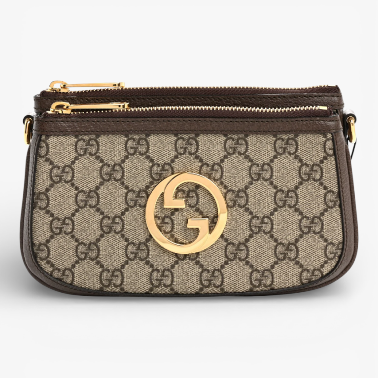 Gucci GG Supreme Monogram Textured Dollar Calfskin Web Mini Blondie Crossbody Bag Beige Ebony