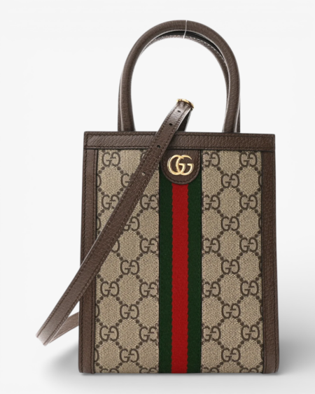 Gucci GG Supreme Monogram Textured Dollar Calfskin Web Super Mini Ophidia Mini Tote Bag